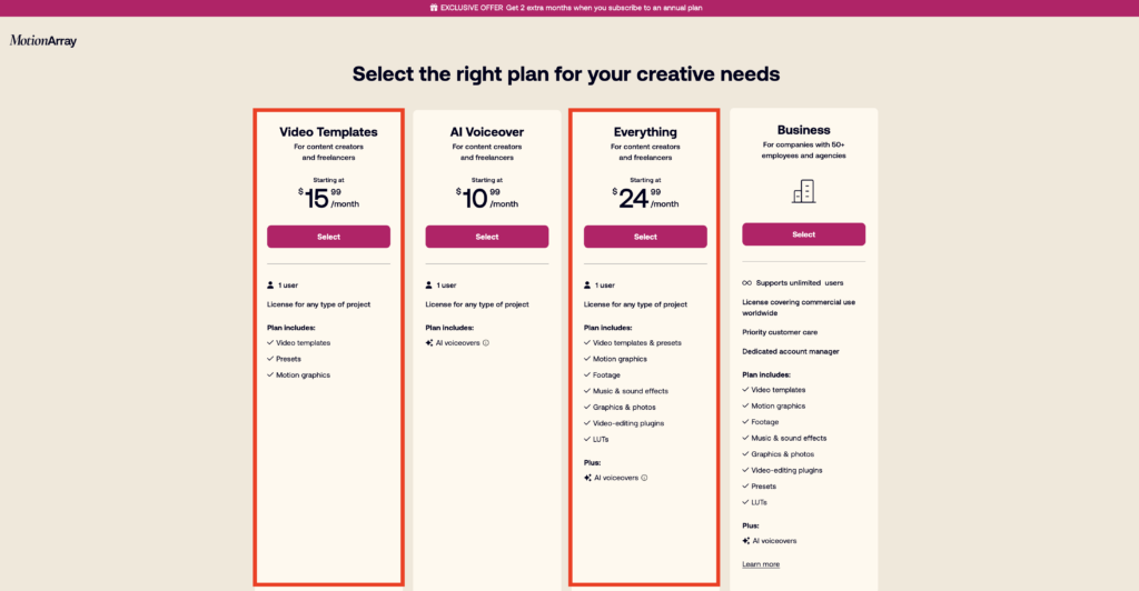 Motion Array(モーションアレイ) 料金